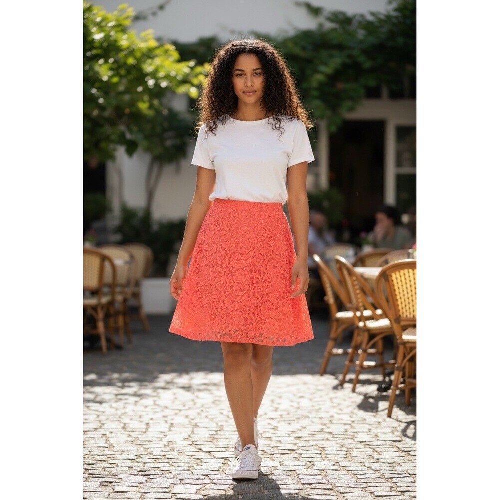Cato Womens A Line Skirt Coral Orange Floral Lace Casual Fairycore Mermaidcore